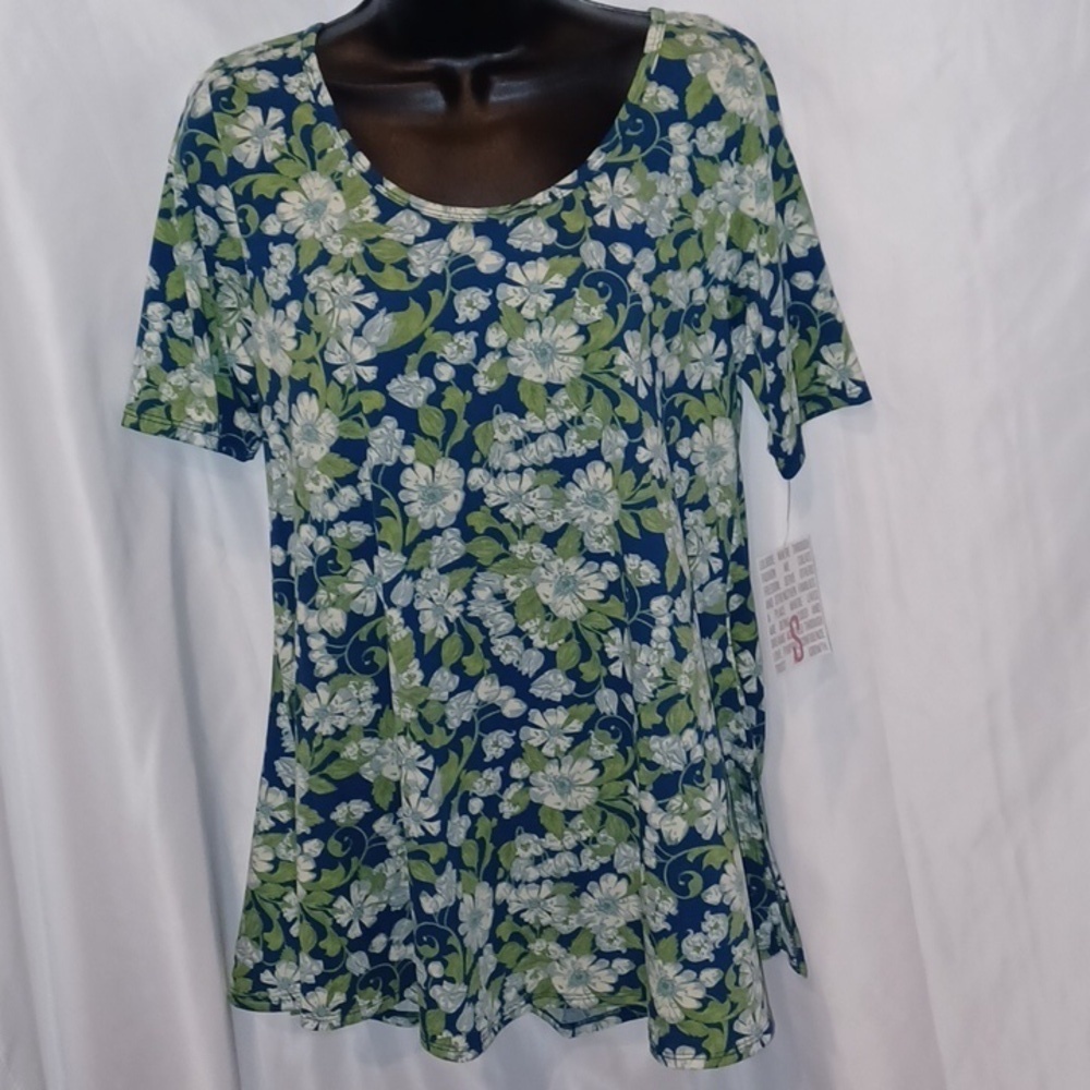 LuLaRoe Perfect T Blue Green Floral Swing Shape Top NWT